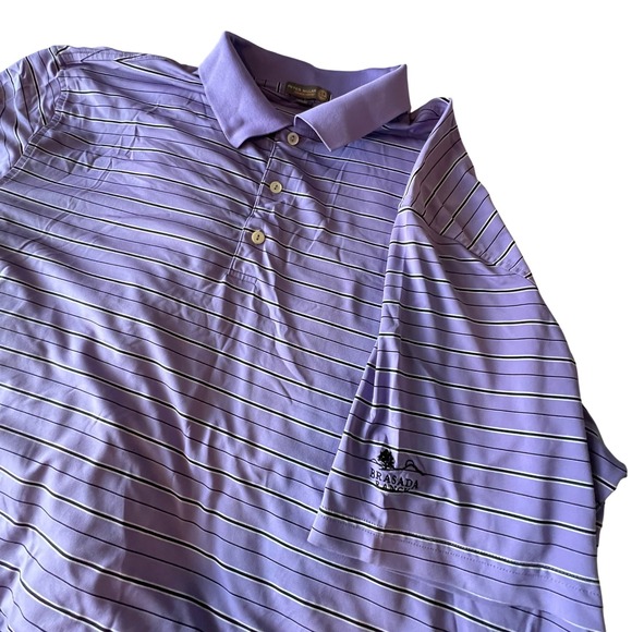 Peter Millar Braseda Ranch Or Golf Polo Purple Striped Mens Summer Comfort - Picture 1 of 8
